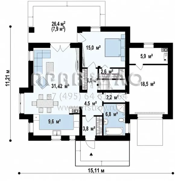 Проект классического мансардного дома с пристроенным гаражом S3-185-3 (z166 GP)