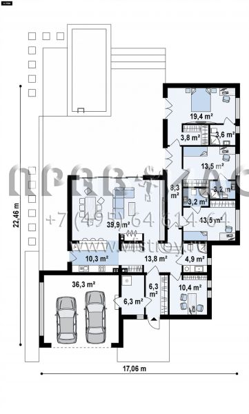 Проект одноэтажного загородного дома в стиле хайтек S3-197-3 (Zx141)