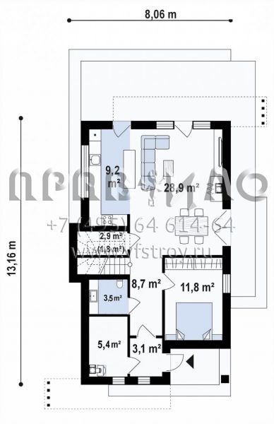 Проект современного функционального дома с мансардой и просторной террасой S3-122-5 (Z468)