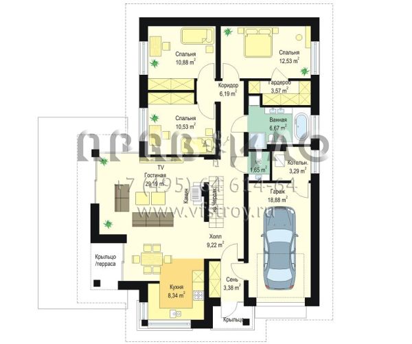 Проект комфортабельного одноэтажного коттеджа S8-158 (Дом по размеру)