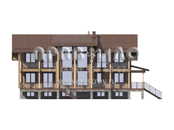 Особняк из клееного бруса с монолитным цоколем S7-390 (1-41)