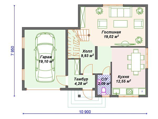 Проект каркасного дома с гаражом для машины S4-132 (И-001)
