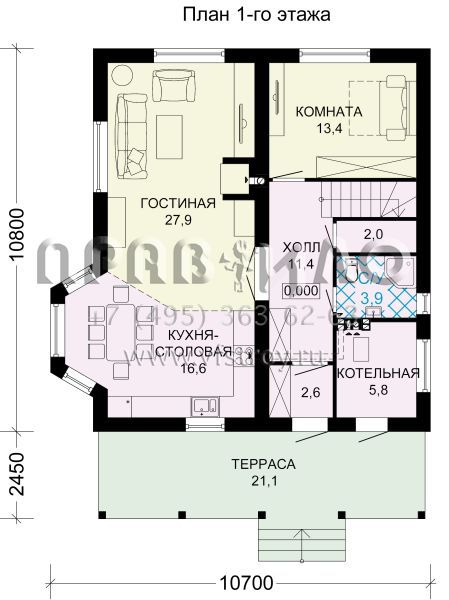 Проект загородного дома с террасой и эркером S7-164 (3-52)