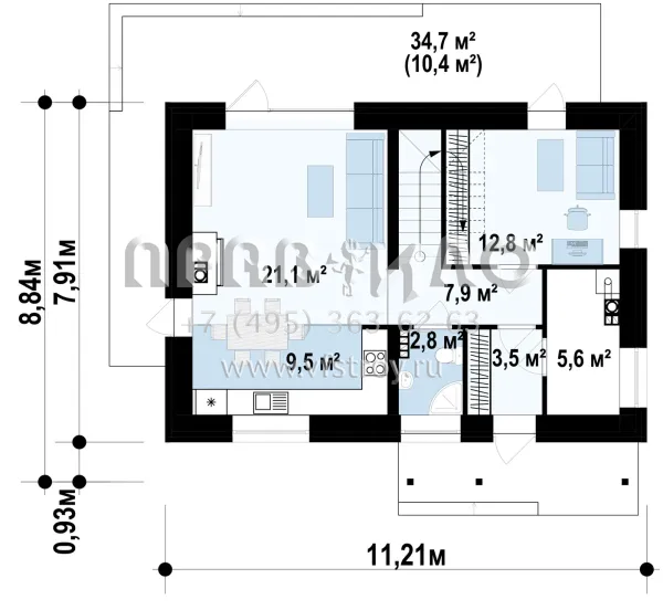 Проект дома с кирпичной облицовкой фасадов s3-120-2 (Z225 k)