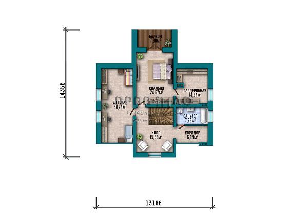 Проект мансардного дома с отделкой фасада кирпичом ручной формовки S2-237 (310-237-1М)