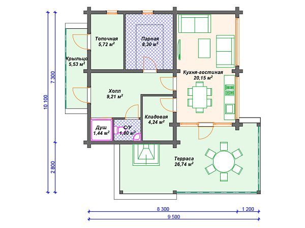 Проект деревянной бани SB4-83 (Б-050)