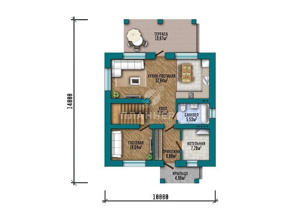 Проект квадратного двухэтажного дома с вальмой кровлей S2-150 (432-151-2)