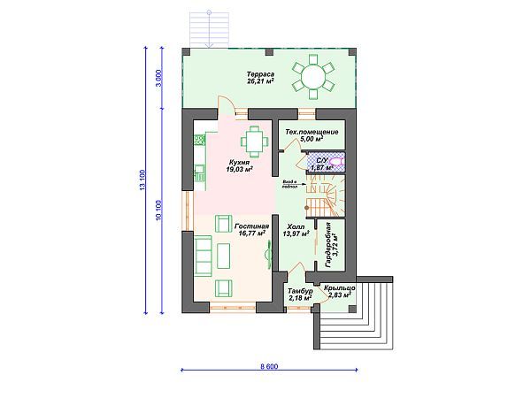 Проект дома с мансардой, террасой и 3 спальнями S4-147 (К-344)