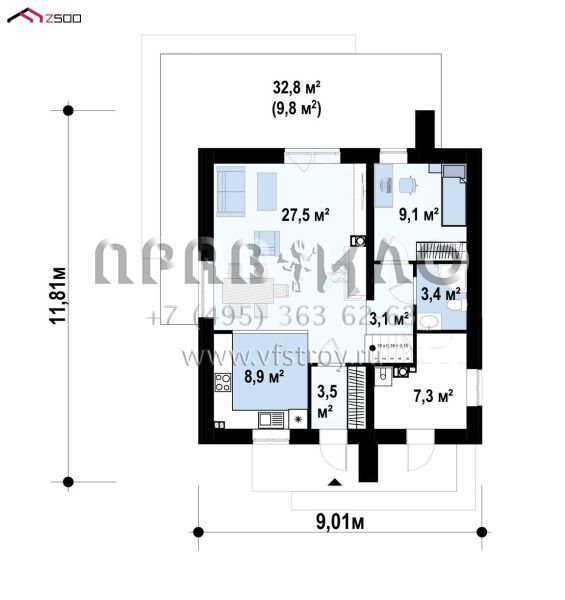 Проект современного двухэтажного дома с гостиной и четырьмя спальнями S3-123-8 (z372 +)