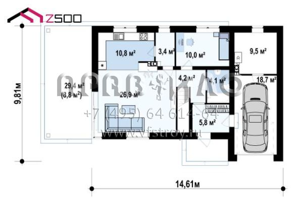 Проект двухэтажного дома в стиле хай-тек с гаражом и большими террасами S3-178-6 (Zx63 b+ v1)
