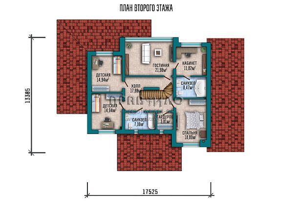 Проект большого двухэтажного дома с мансардой и гаражом на 2 автомобиля S2-361 (082-361-2МГ)