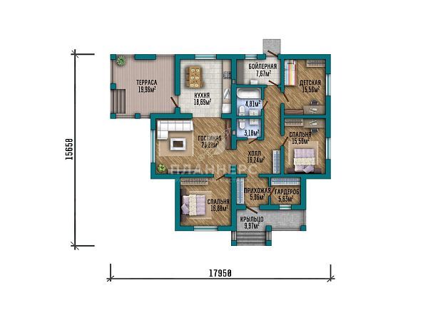 Проект с террасой и комбинированной крышей S2-147 (480-147-1)