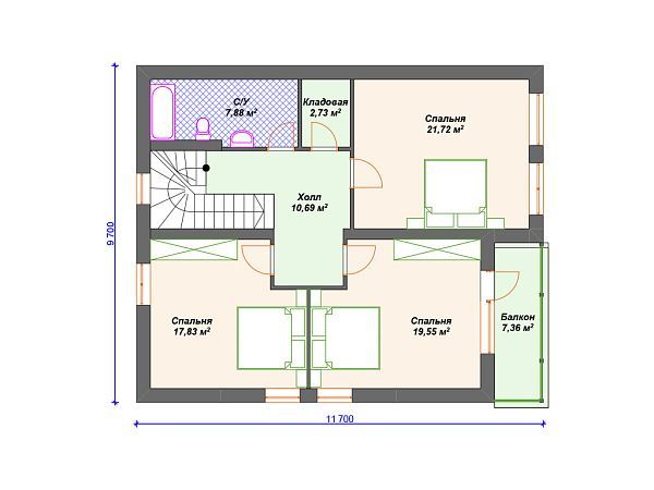 Проект каменного дома с 3 спальнями S4-191 (К-268)