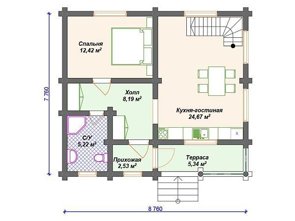 Проект деревянного дома из бревна с 3 спальнями S4-101 (ДО-146)