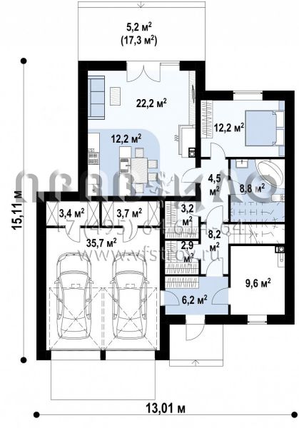 Проект двухэтажного дома в хай-тек стиле с гаражом на два автомобиля и большими спальными комнатами S3-236-5 (Zx120 v2)