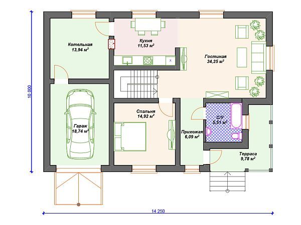  Проект каменного дома с гаражом S4-186 (К-033)