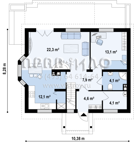 Проект загородного коттеджа с четырьмя спальнями S3-139-5 (Z14 w bl)