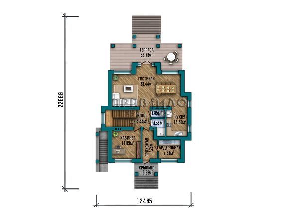Проект выразительного двухэтажного дома с подвалом и балконом в стиле Райт S2-303 (372-303-2П)