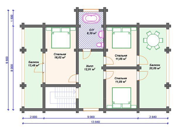 Проект комбинированного дома с тремя спальнями S4-199 (А-008)
