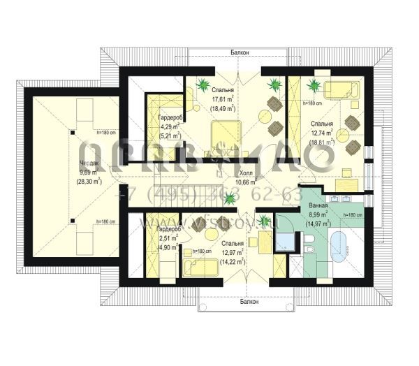 Проект загородного дома с мансардой и балконами в классическом стиле с доработкой S8-257-1 (Офелия 2)