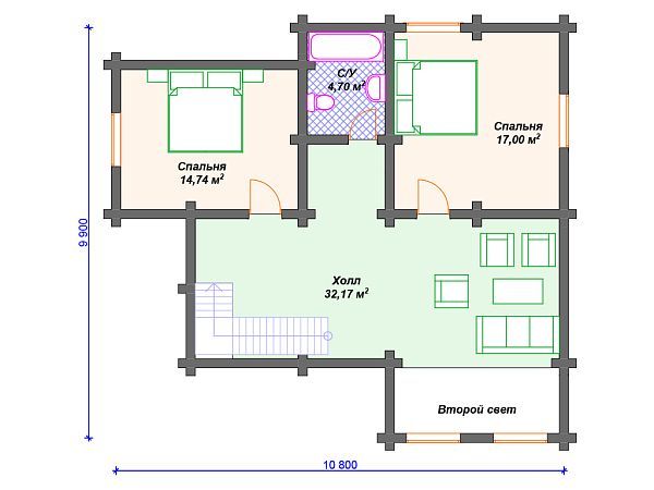 Проект деревянного дома из бревна 10 на 13 м с 3 спальнями S4-166 (ДО-035)
