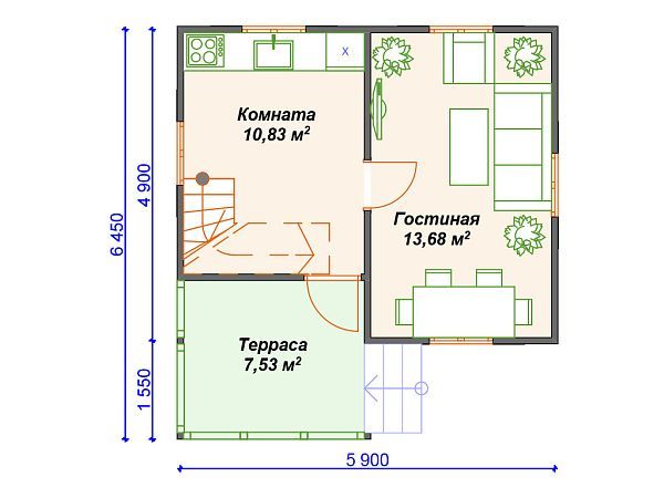 Проект каркасного дома с мансардой S4-46 (И-015)