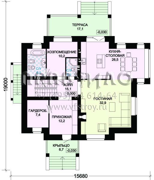 Проект кирпичного особняка с цокольным этажом S7-324 (2-15)