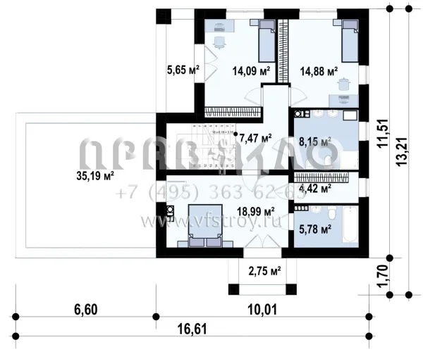 Проект двухэтажного дома с гаражом на две машины и балконом-террасой на втором уровне s3-190-3 (Zx136)