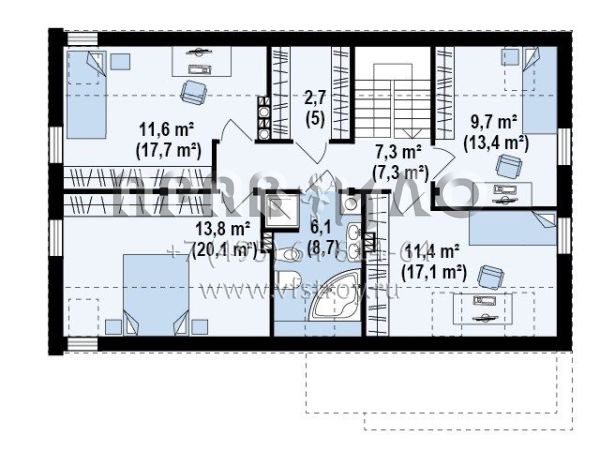 Проект двухэтажного дома с двускатной крышей без карниза  S3-187-2 (Zx38)