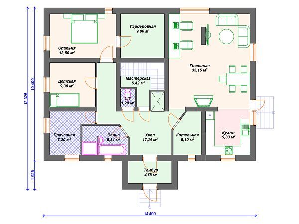 Проект каменного дома с мансардой S4-186 (К-141)