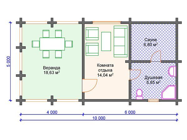 Проект деревянной бани SB4-46 (Б-018)