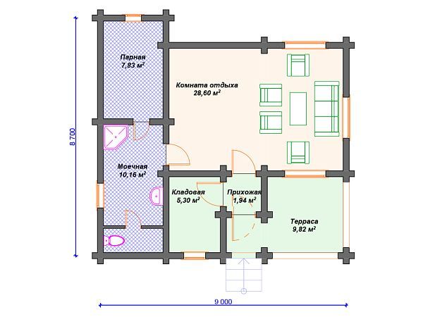 Проект деревянной бани SB4-64 (Б-015)