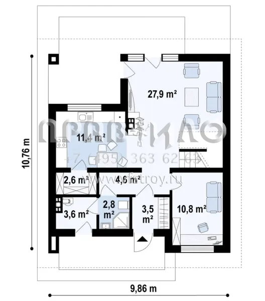 Проект традиционного дома с жилой мансардой и оригинальной террасой s3-148-5 (Z62 A minus)