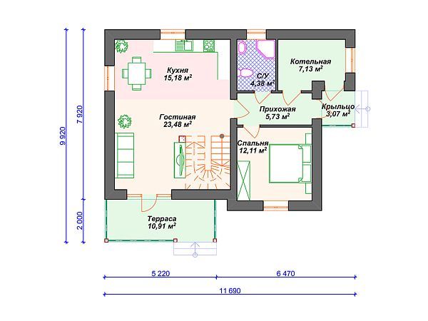 Проект дома с 3 спальнями и мансардой S4-131 (К-315)