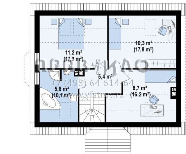 Проект квадратного одноэтажного загородного дома с мансардой S3-139-1 (Z14 W)