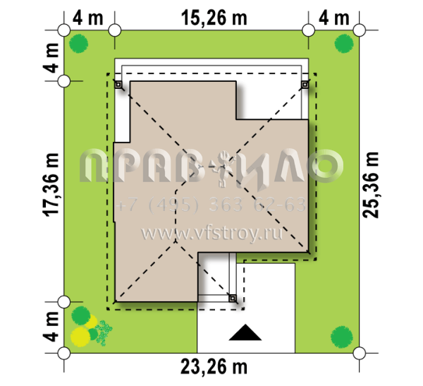 Проект одноэтажного дома с гостиной, четырьмя спальнями и с гаражом S3-185-4 (Z379)