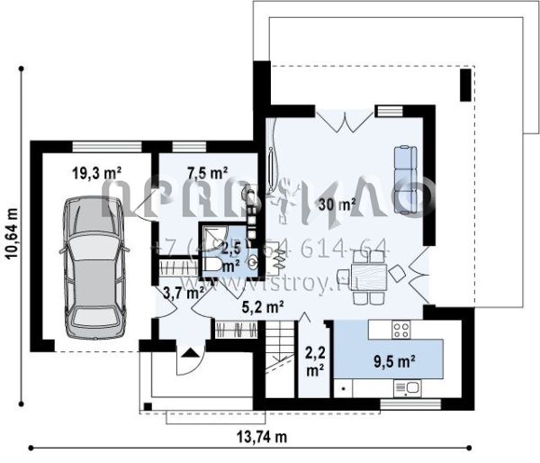 Проект стильного двухэтажного дома с гаражом и большой террасой над ним S3-133-3 (Zx41 v1)