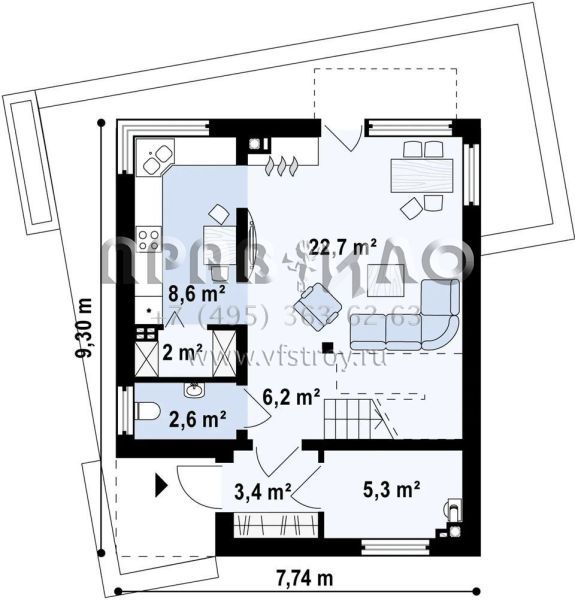 Проект двухэтажного минималистичного коттеджа с плитным перекрытием S3-102 (Zx51 pk)
