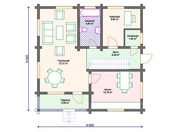 Проект деревянного дома с 3 спальнями S4-141 (ДС-072)