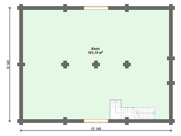 Проект деревянного дома из бревна 9 на 12 м с 3 спальнями S4-198 (ДО-056)