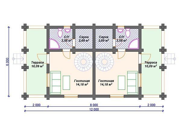 Проект деревянного дома 6 на 8 м с мансардой и сауной S4-101 (ДО-067)