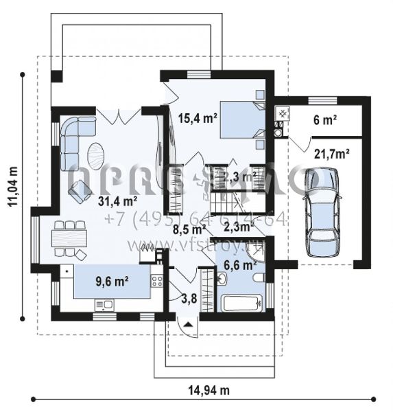 Проект классического мансардного дома с пристроенным гаражом S3-185-3 (z166 GP)