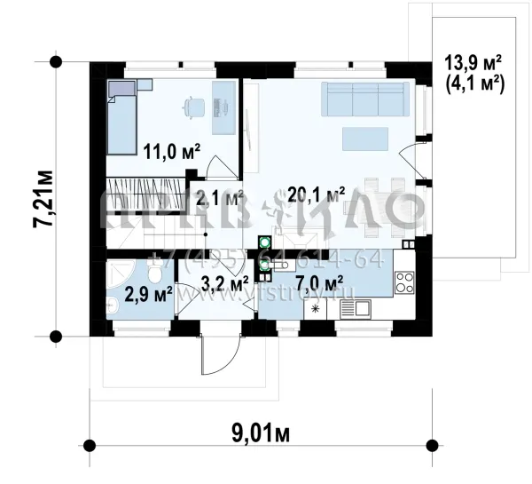 Проект пятикомнатного загородного дома с мансардой и открытой террасой  s3-95-5 (Z211 S)