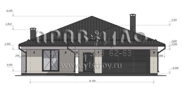 Проект одноэтажного дома с гаражом на две машины  S-192