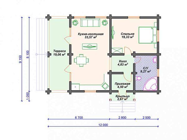 Проект одноэтажного дома из бруса  S4-94 (ДС-175)