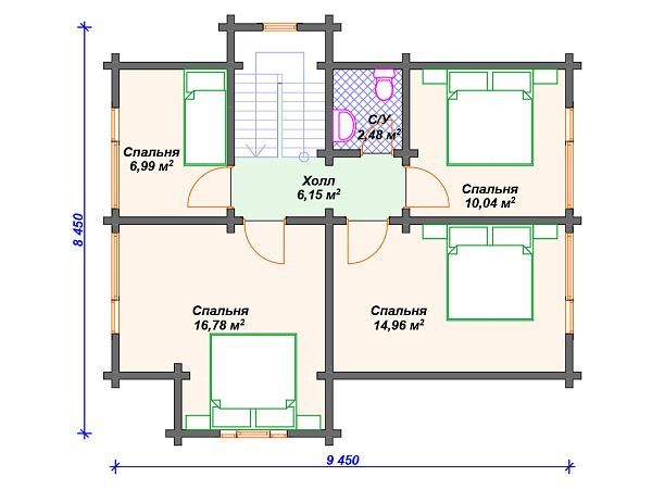 Проект деревянного дома с террасой и мансардой S4-119 (ДС-042)