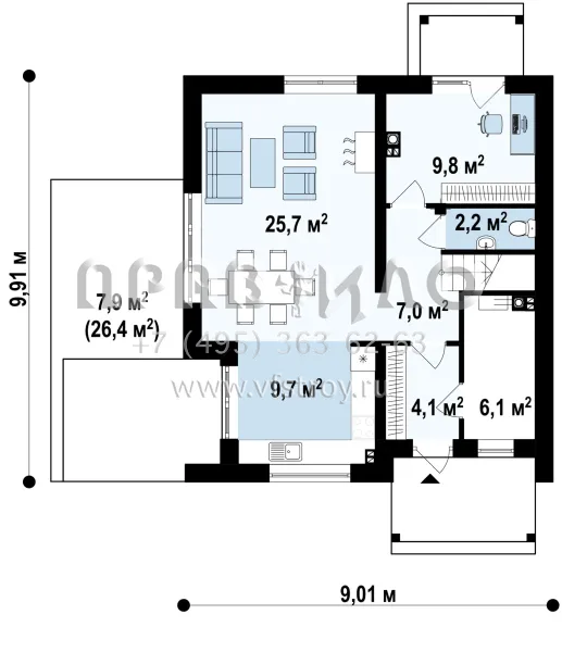 Проект комфортного частного дома для двоих  S3-129 (Z248)