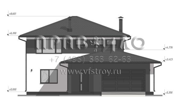 Проект стильного дома с гаражом на две машины S-216