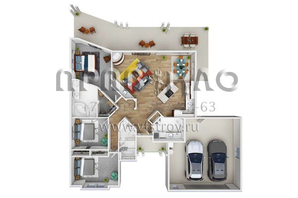 Проект одноэтажного дома с гаражом на две машины в стиле Хай-тек S5-164 (035-00137)