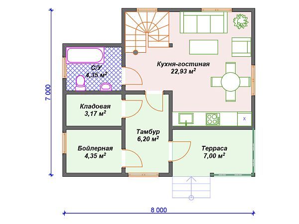 Проект каркасного дома с мансардой и 3 спальнями S4-95 (И-082)